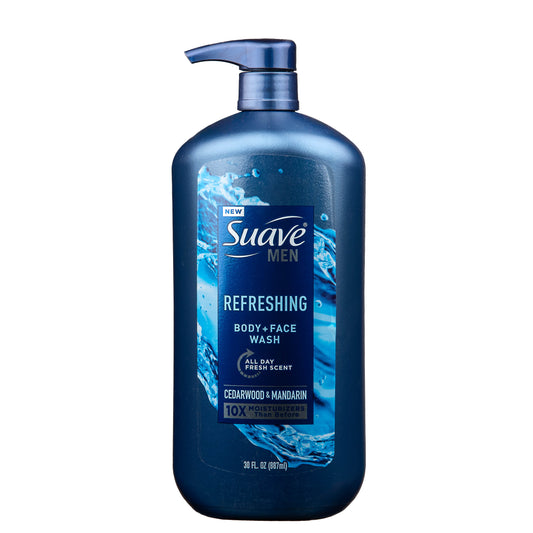 Suave Men Body & Face Wash, Refreshing, Cedarwood & Mandarin, 30 oz