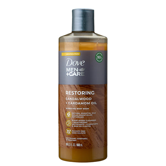 Dove Men+Care Restoring Liquid Body Wash Sandalwood + Cardamom Oil, 18 oz